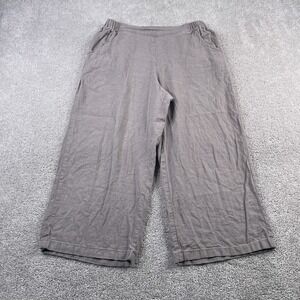 Just Living Pants Womens Small Brown Linen‎ Blend Wide Leg Crop Pull On Boho